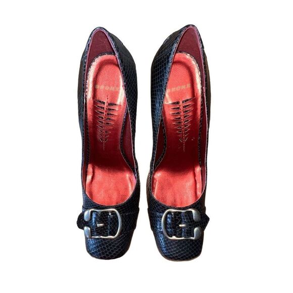 Bronx Claudine Square Toe Y2K W/Buckle Black Leather Heels Womens Size 10 NEW - Picture 4 of 10